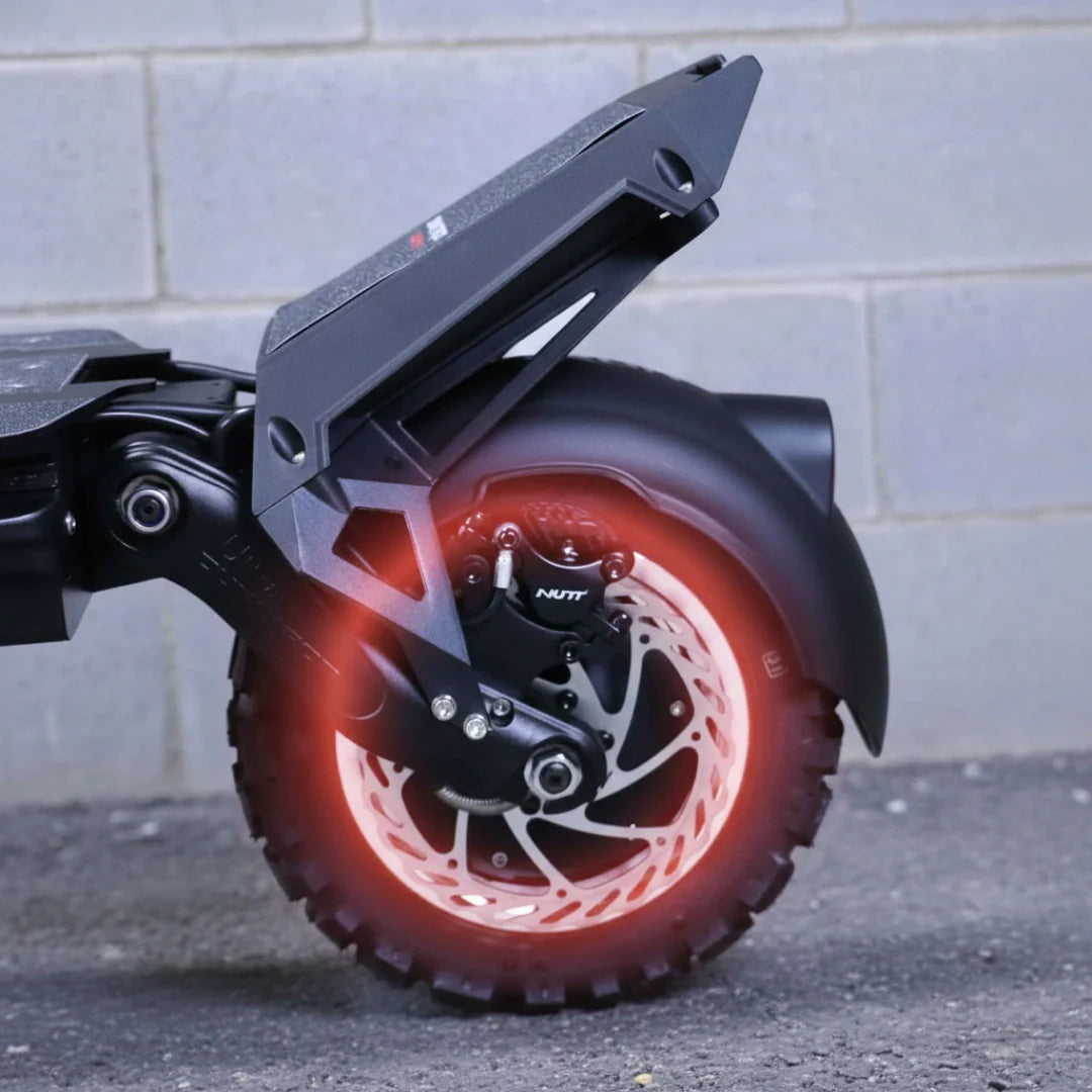 Electric scooter Dualtron Ultra 2 Upgrade – rear wheel and brake with red glowing light