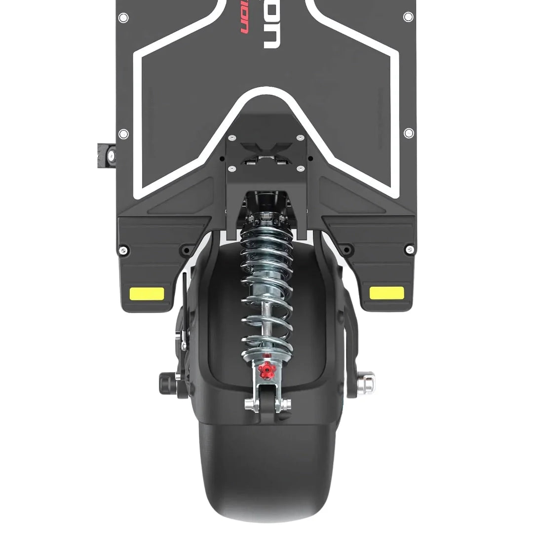 Električni romobil Dualtron X Limited – pogled odozgo na stražnji kotač i ovjes
