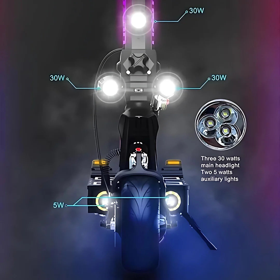 Električni romobil Dualtron X Limited – prednja svjetla s oznakama snage