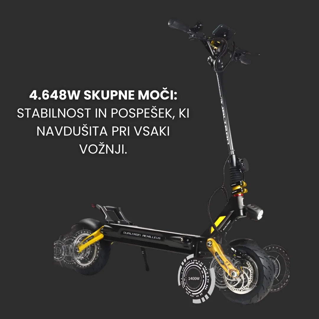 Electric scooter Dualtron NEW ACHILLEUS – side view with power graphic overlay