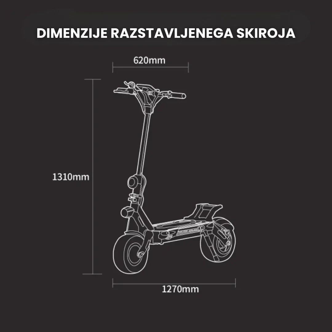 Electric scooter Dualtron NEW ACHILLEUS – dimensions infographic, unfolded