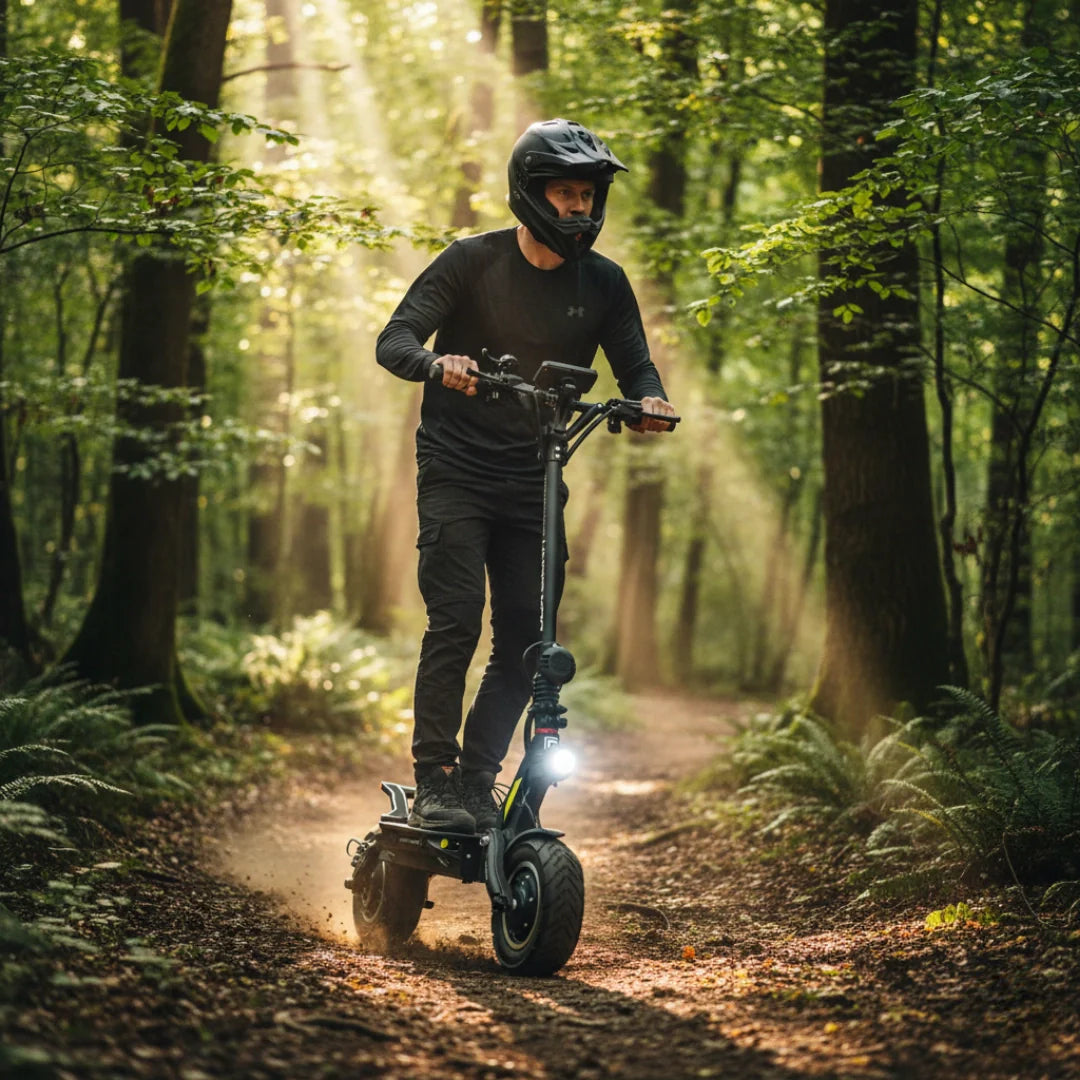 Electric scooter Dualtron NEW ACHILLEUS – rider on forest path