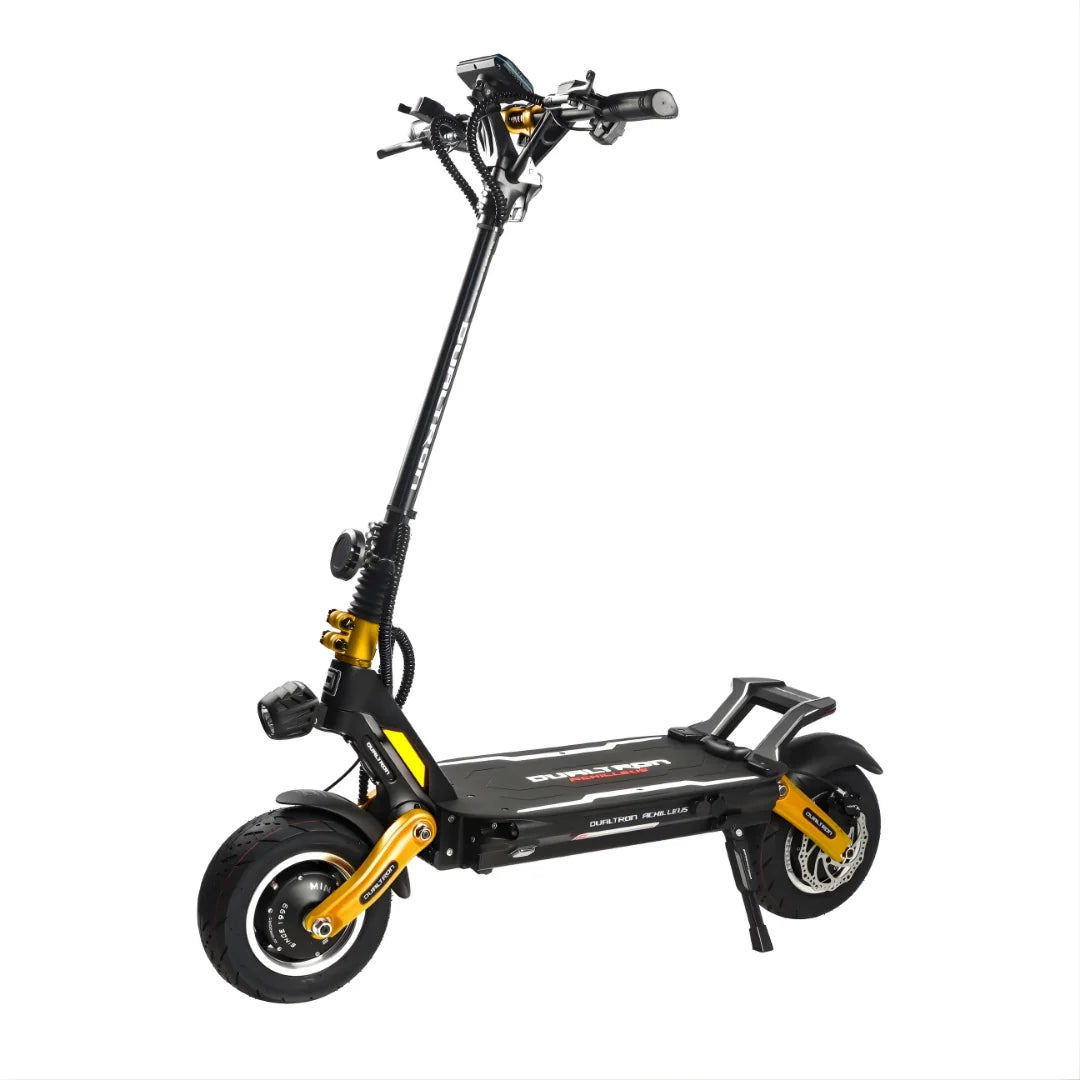 Electric scooter Dualtron NEW ACHILLEUS – front three-quarter view, gold accents