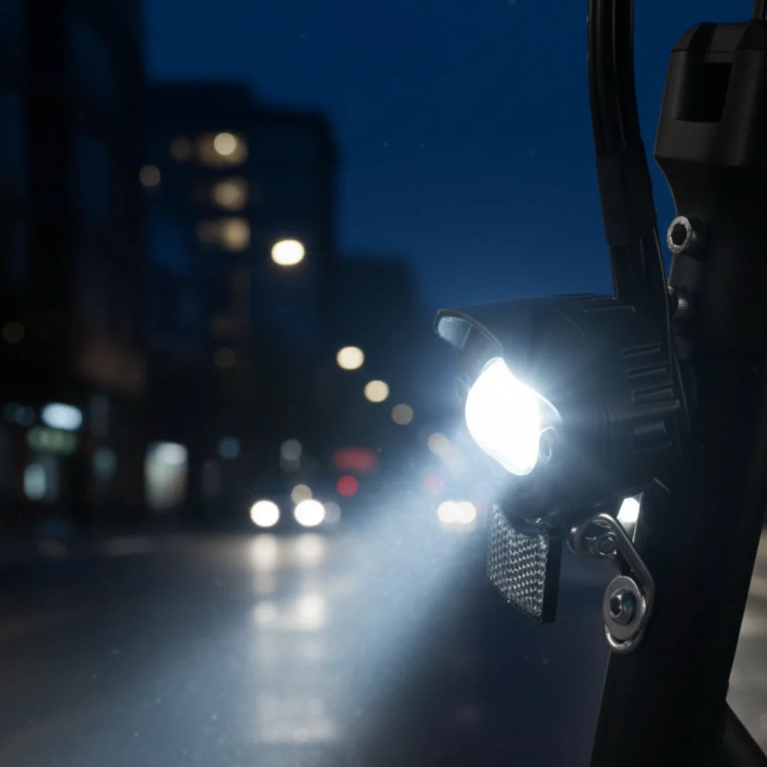 Electric scooter Dualtron Forever – headlight illuminated at night