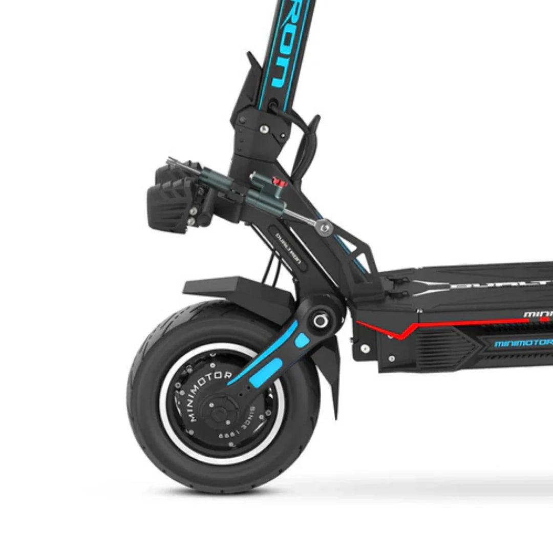 Electric scooter Dualtron Storm Limited – front wheel and suspension close-up