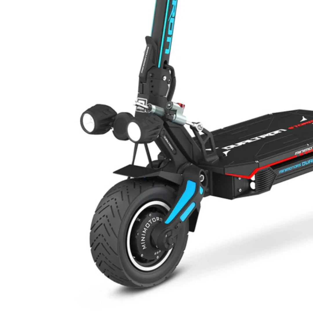Electric scooter Dualtron Storm Limited – front wheel and headlights close-up