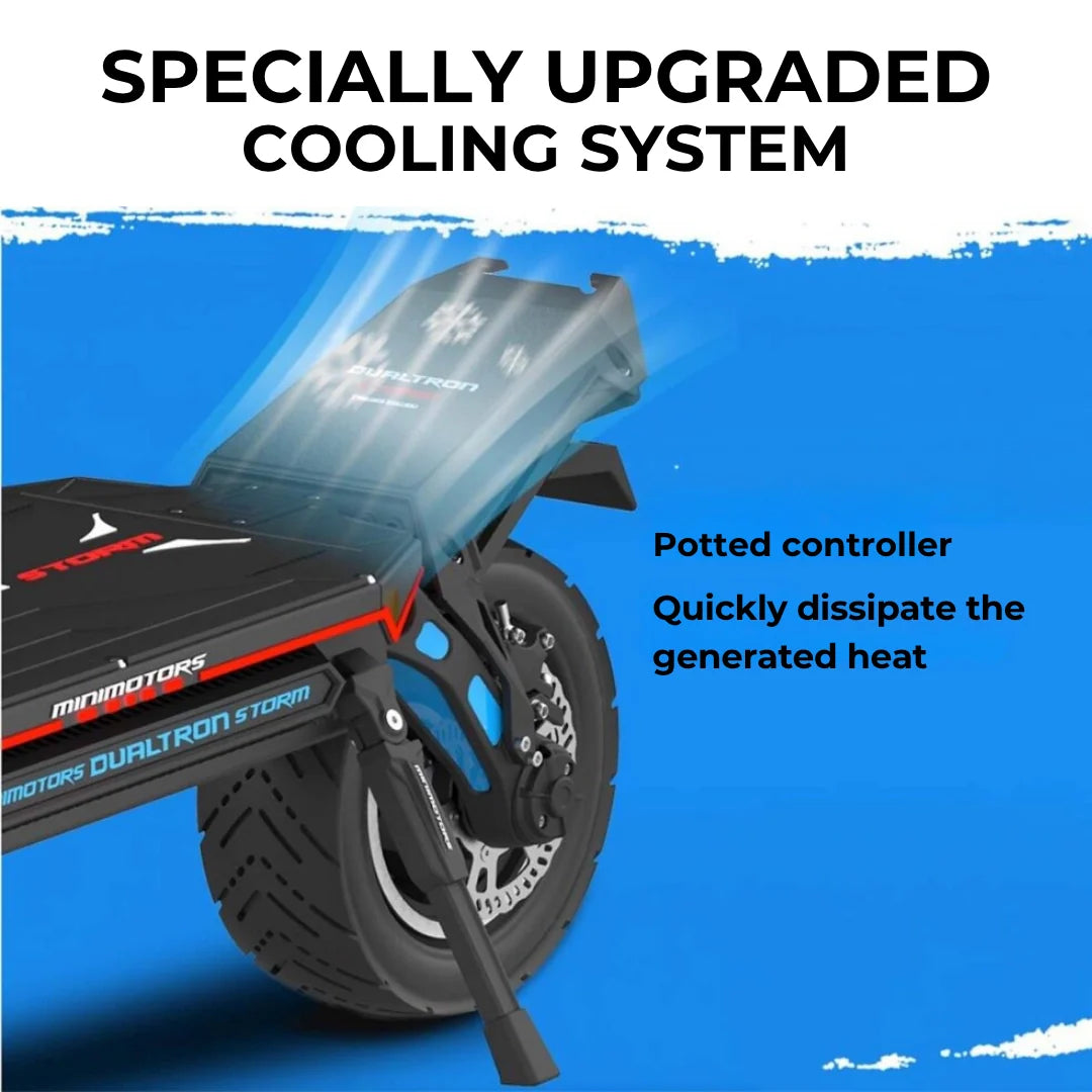 Electric scooter Dualtron Storm Limited – cooling system infographic with text