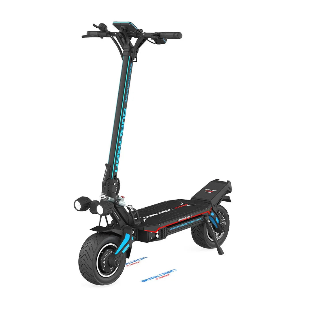Electric scooter Dualtron Storm Limited – front three-quarter view, blue accents