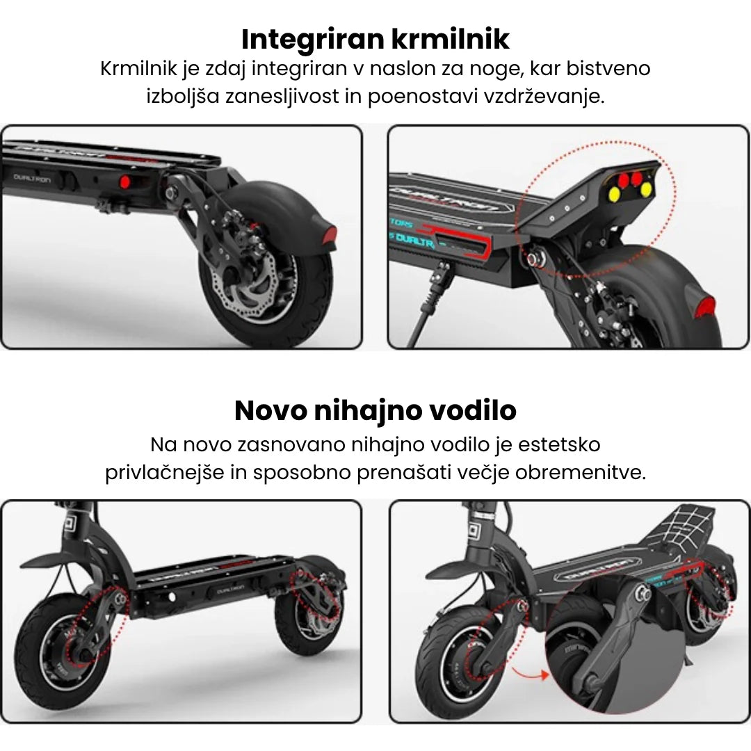 Electric scooter Dualtron Spider 2 – four detail views with Slovenian text