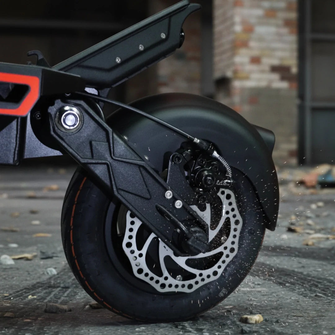 Electric scooter Dualtron Spider 2 – rear wheel and disc brake outdoors
