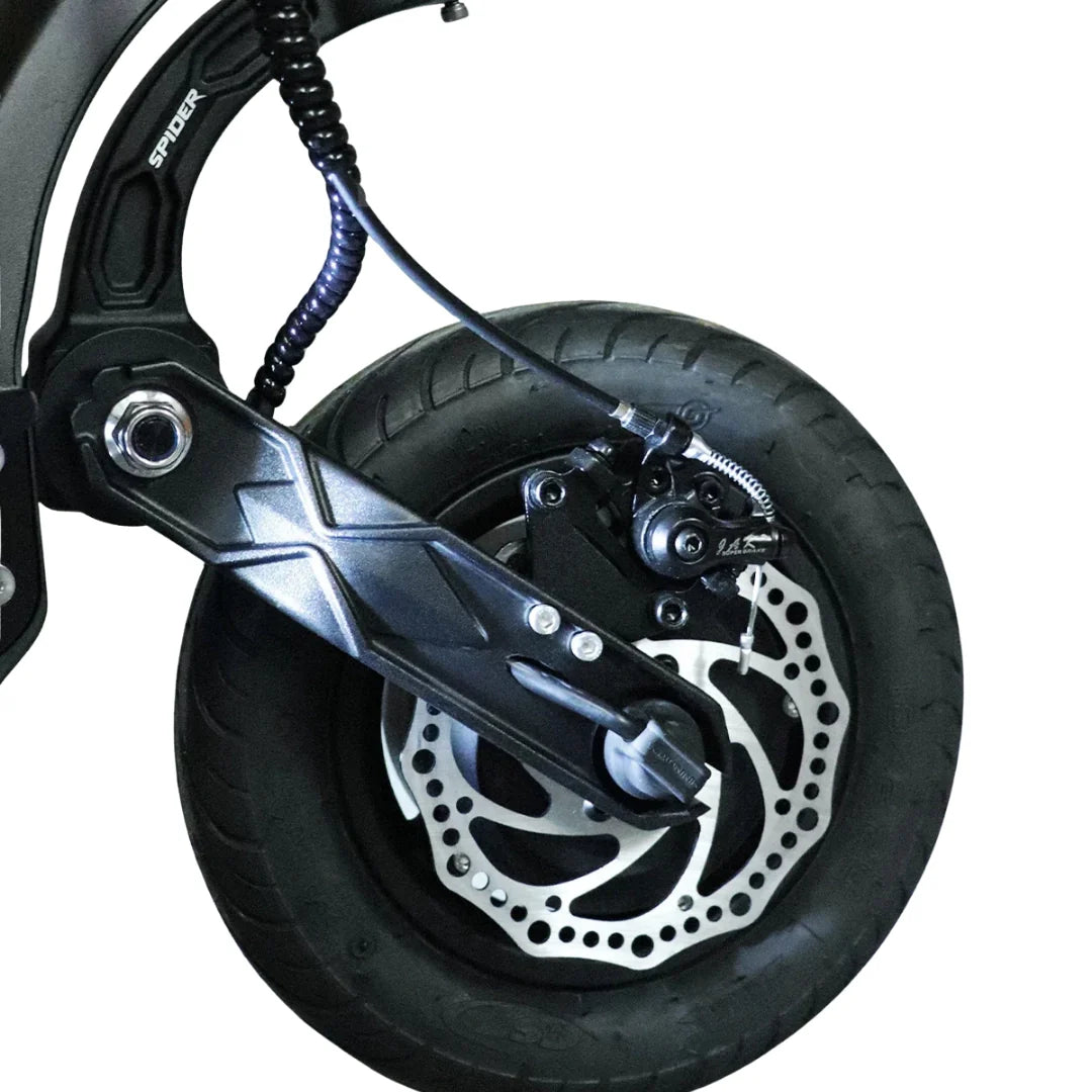 Electric scooter Dualtron Spider 2 – rear wheel and disc brake close-up