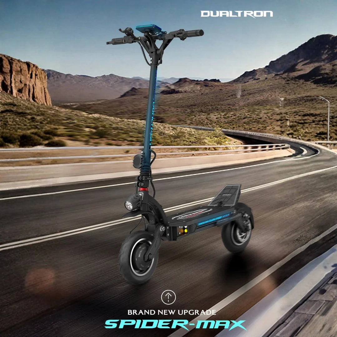 Electric scooter Dualtron Spider MAX – on a winding road, desert background