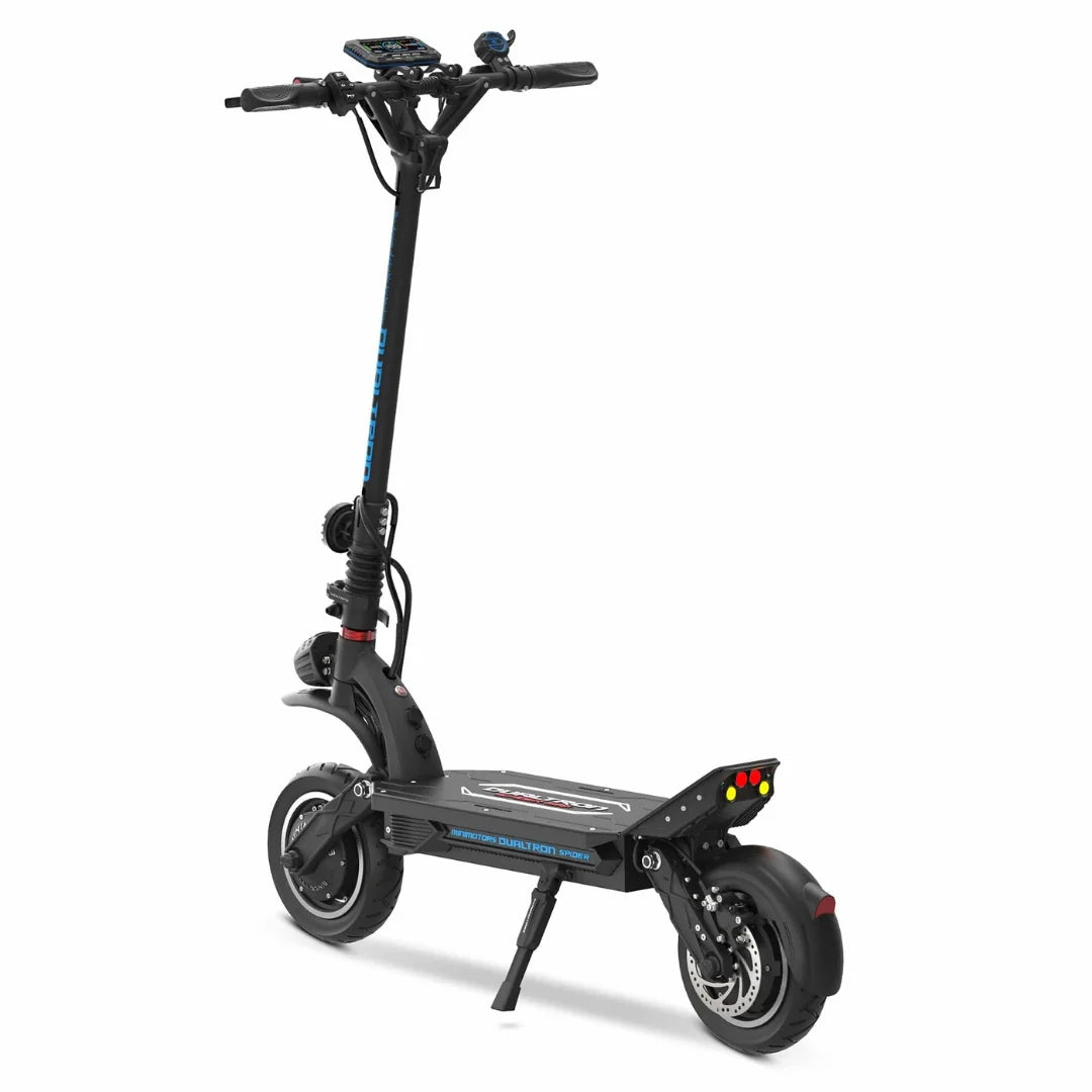 Electric scooter Dualtron Spider MAX – rear three-quarter view, kickstand down
