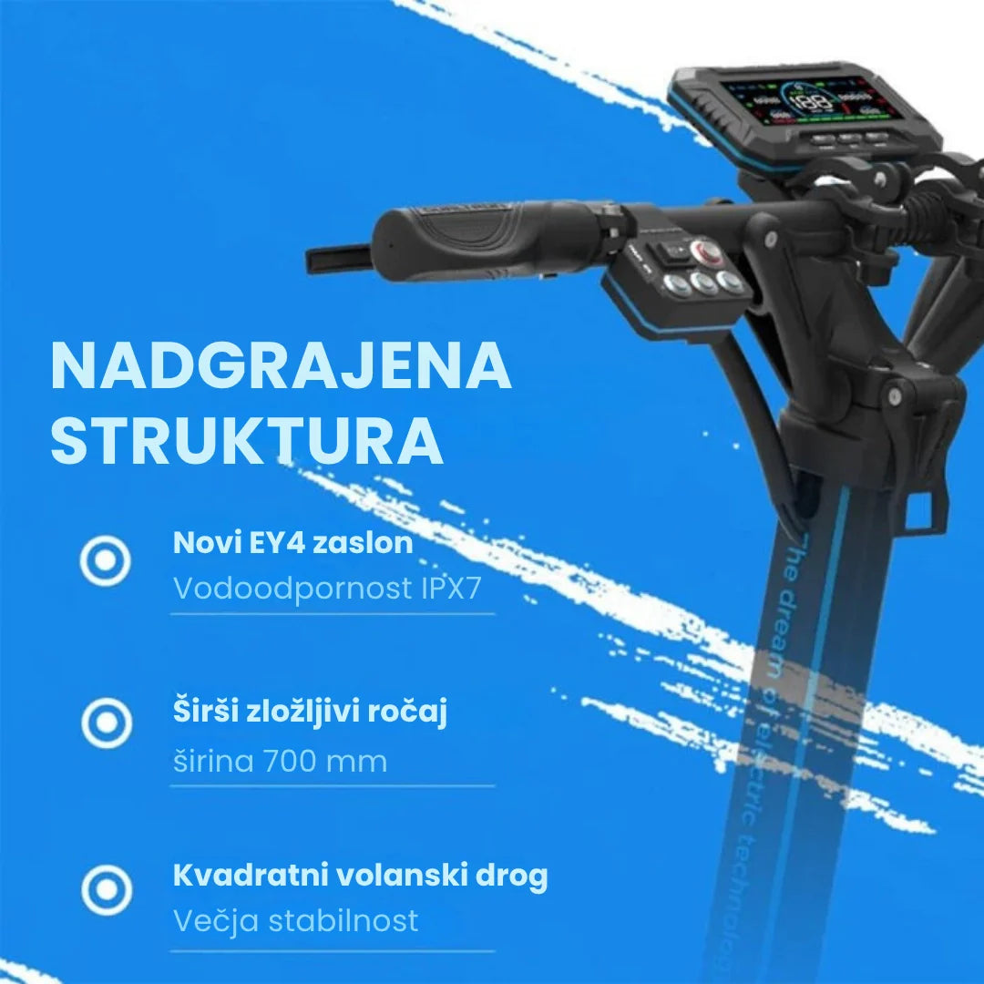 Electric scooter Dualtron Storm NEW – handlebar and display with feature text