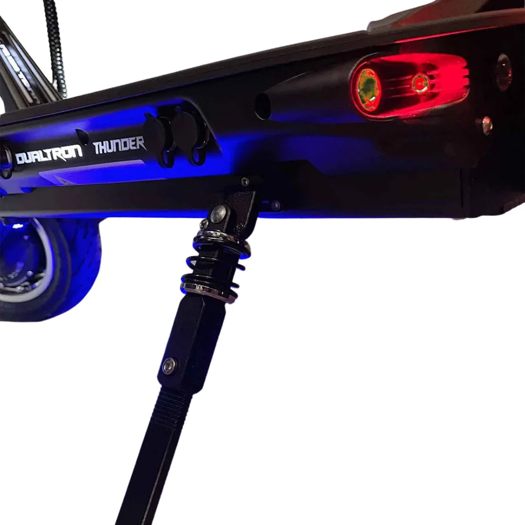 Electric scooter Dualtron Thunder 2 – rear deck, kickstand, and red tail light