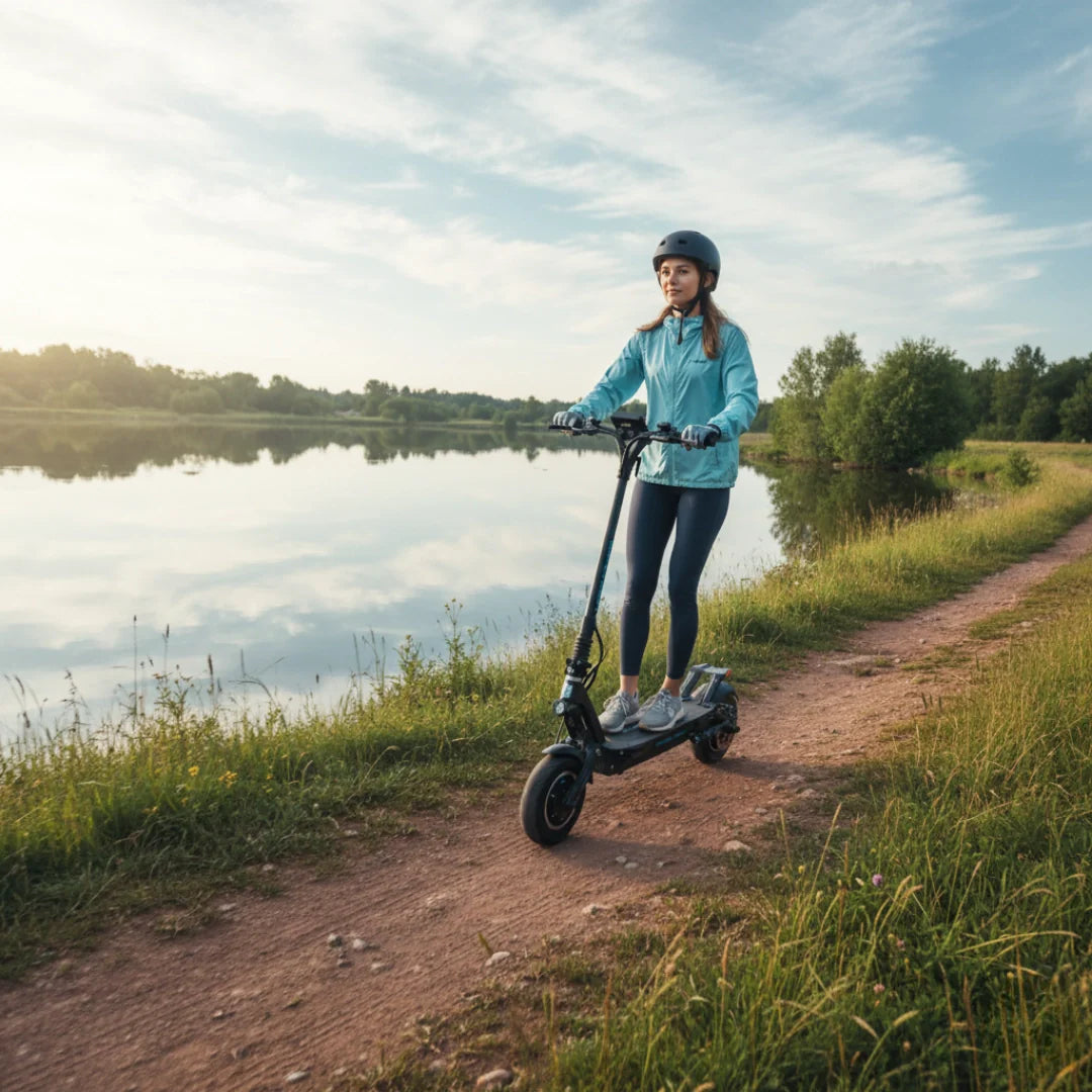 Electric scooter Dualtron Thunder 2 – woman riding by a lake