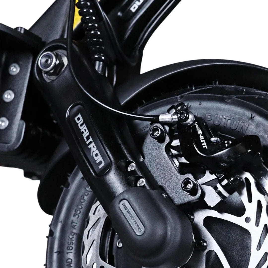 Electric scooter Dualtron Thunder 3 – front wheel and brake caliper close-up
