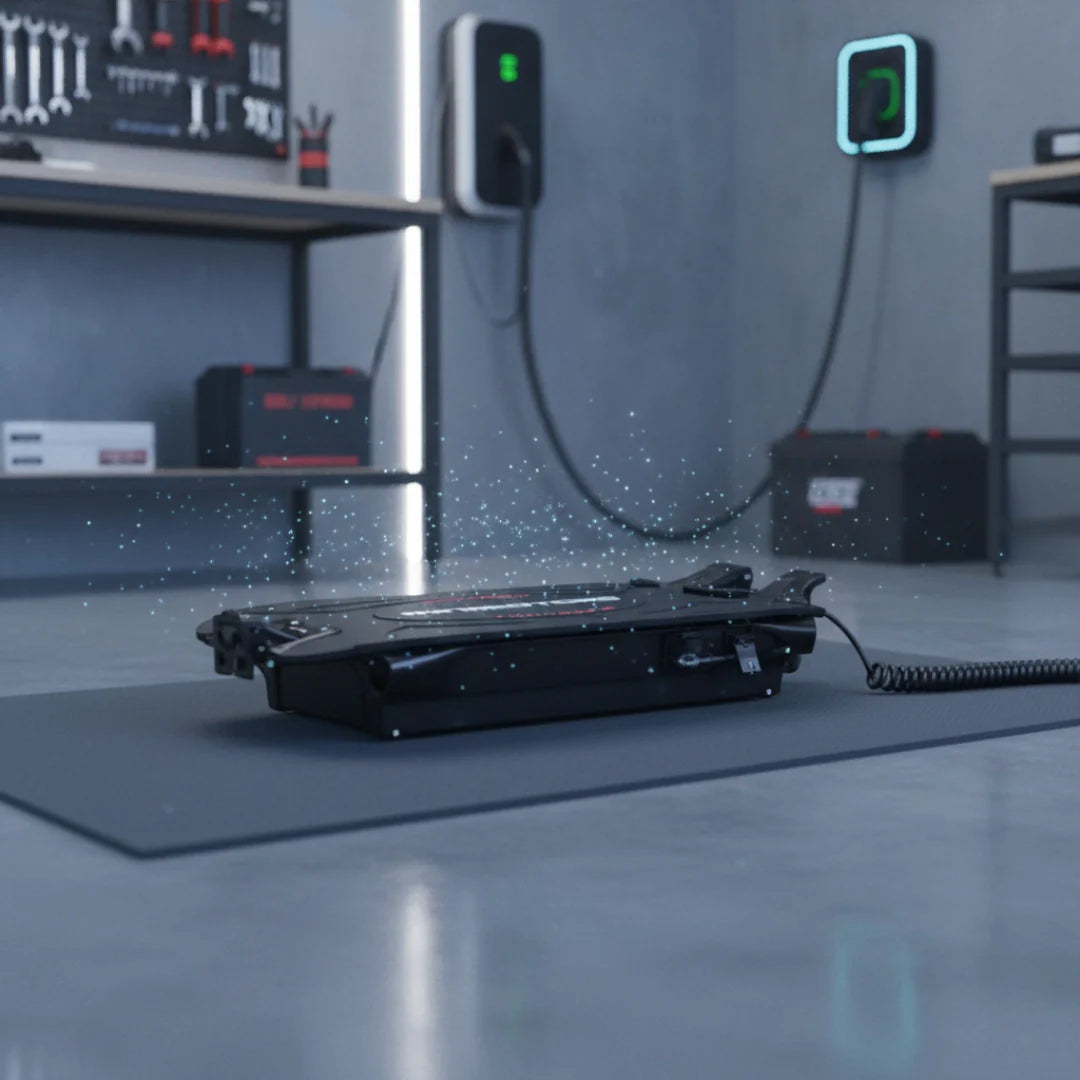 Electric scooter Dualtron Thunder 3 – battery pack charging in garage