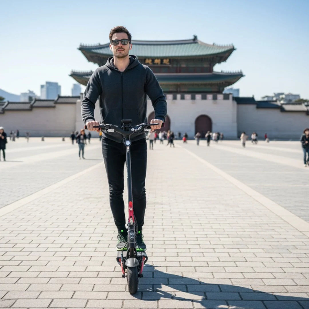Electric scooter Hiley TIGER EVO GTR – man riding scooter, front view