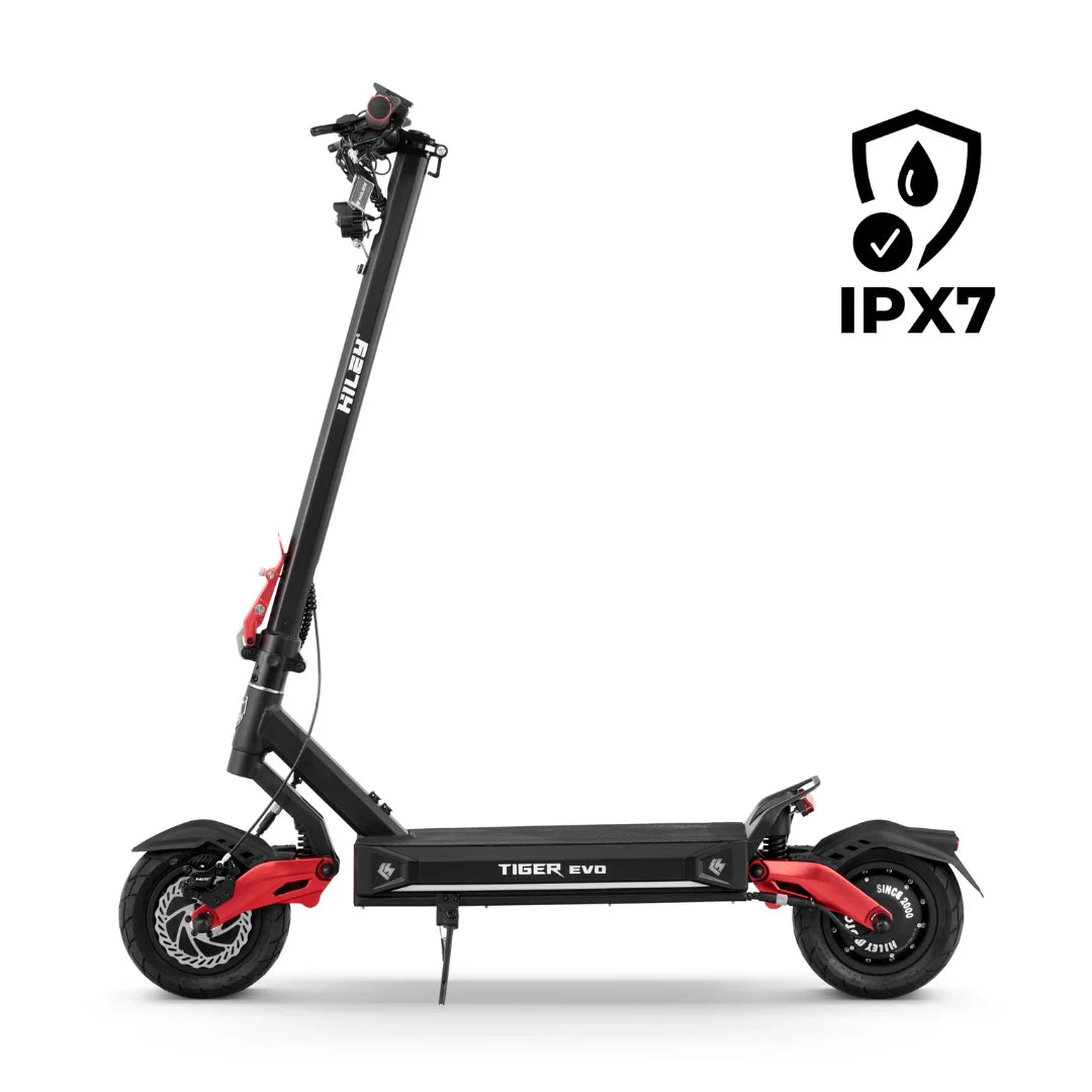 Electric scooter Hiley TIGER EVO GTR – side view with IPX7 rating icon