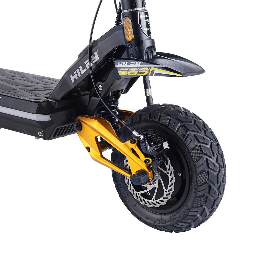 Electric scooter Hiley TIGER KING RS – front wheel and suspension close-up
