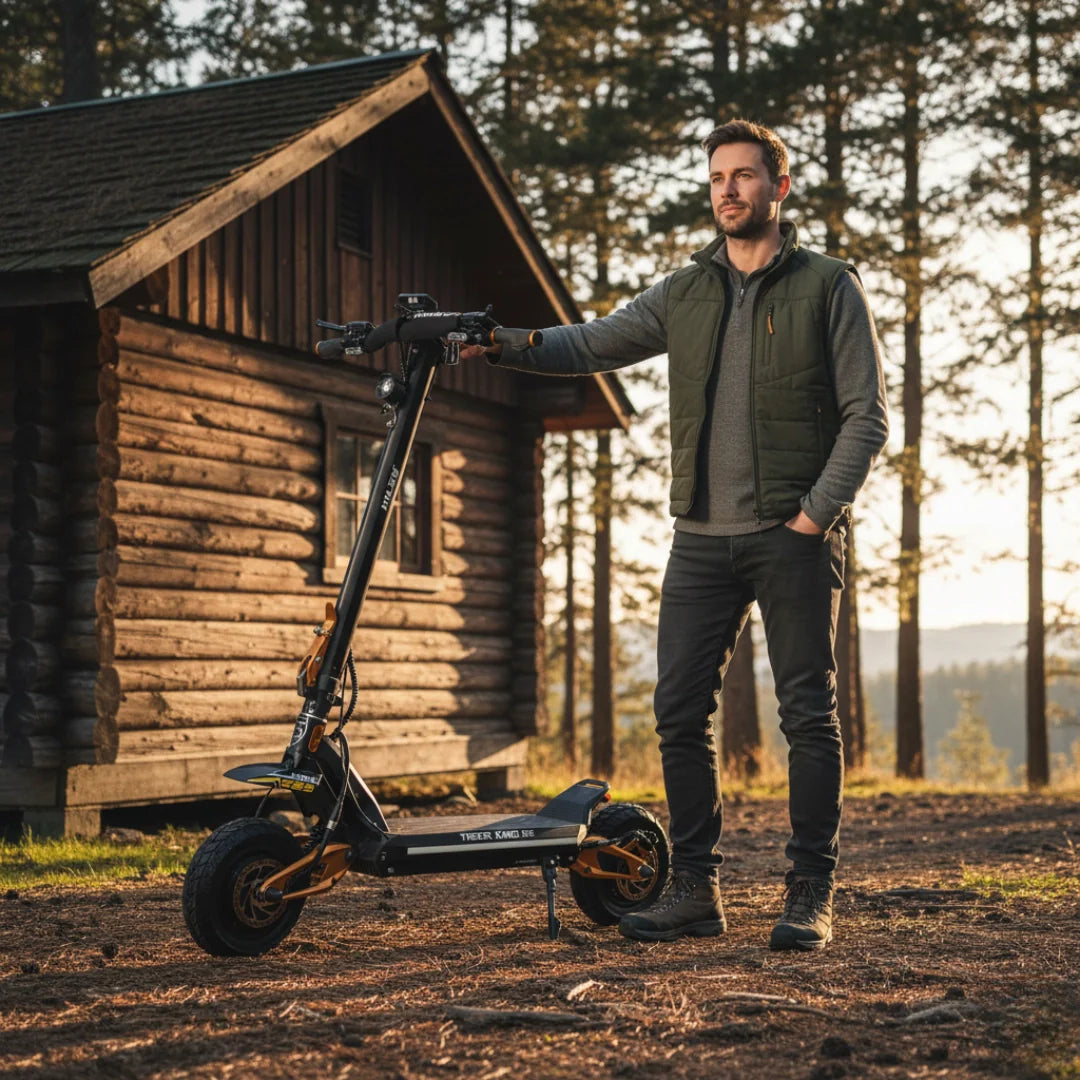 Electric scooter Hiley TIGER KING RS – man standing with scooter outdoors