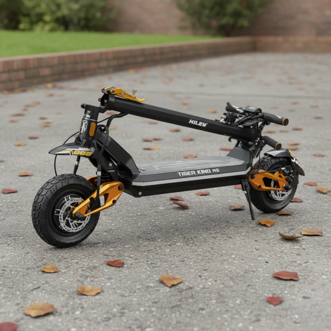 Electric scooter Hiley TIGER KING RS – folded, outdoors on path