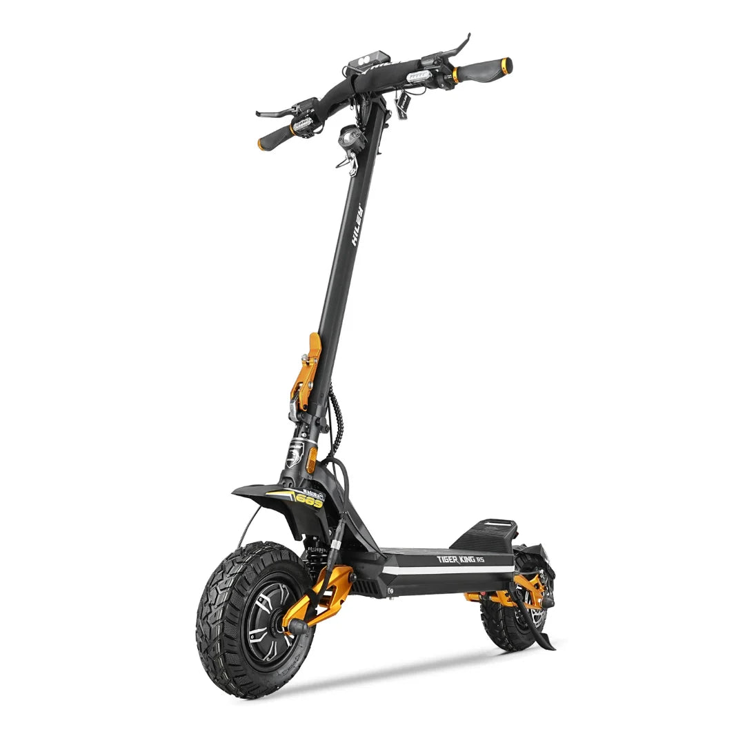 Electric scooter Hiley TIGER KING RS – front three-quarter view, black and yellow