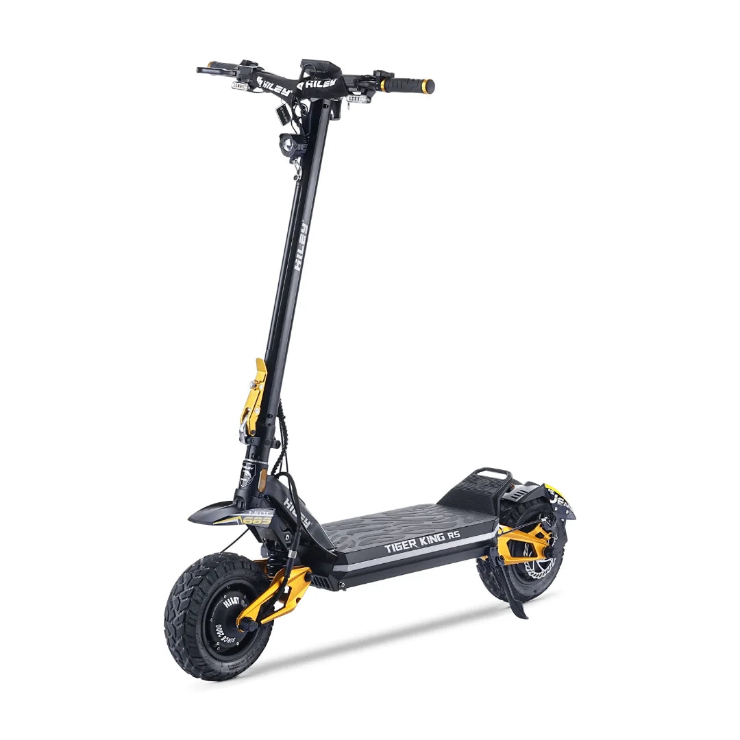 Electric scooter Hiley TIGER KING RS – front three-quarter view, black and yellow