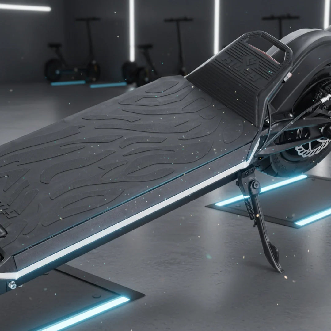 Electric scooter Hiley TIGER SUPRA – rear deck and kickstand in showroom