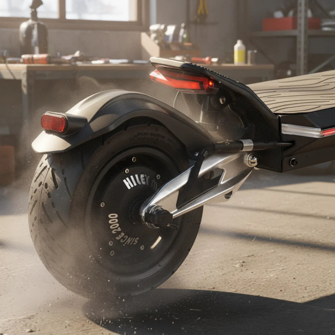 Electric scooter Hiley TIGER SUPRA – rear wheel and brake light in workshop