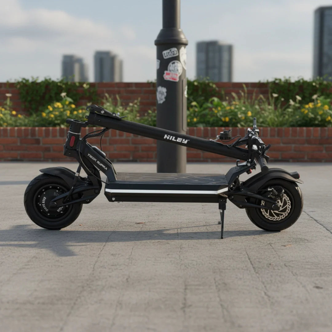 Electric scooter Hiley TIGER SUPRA – folded side view on urban street