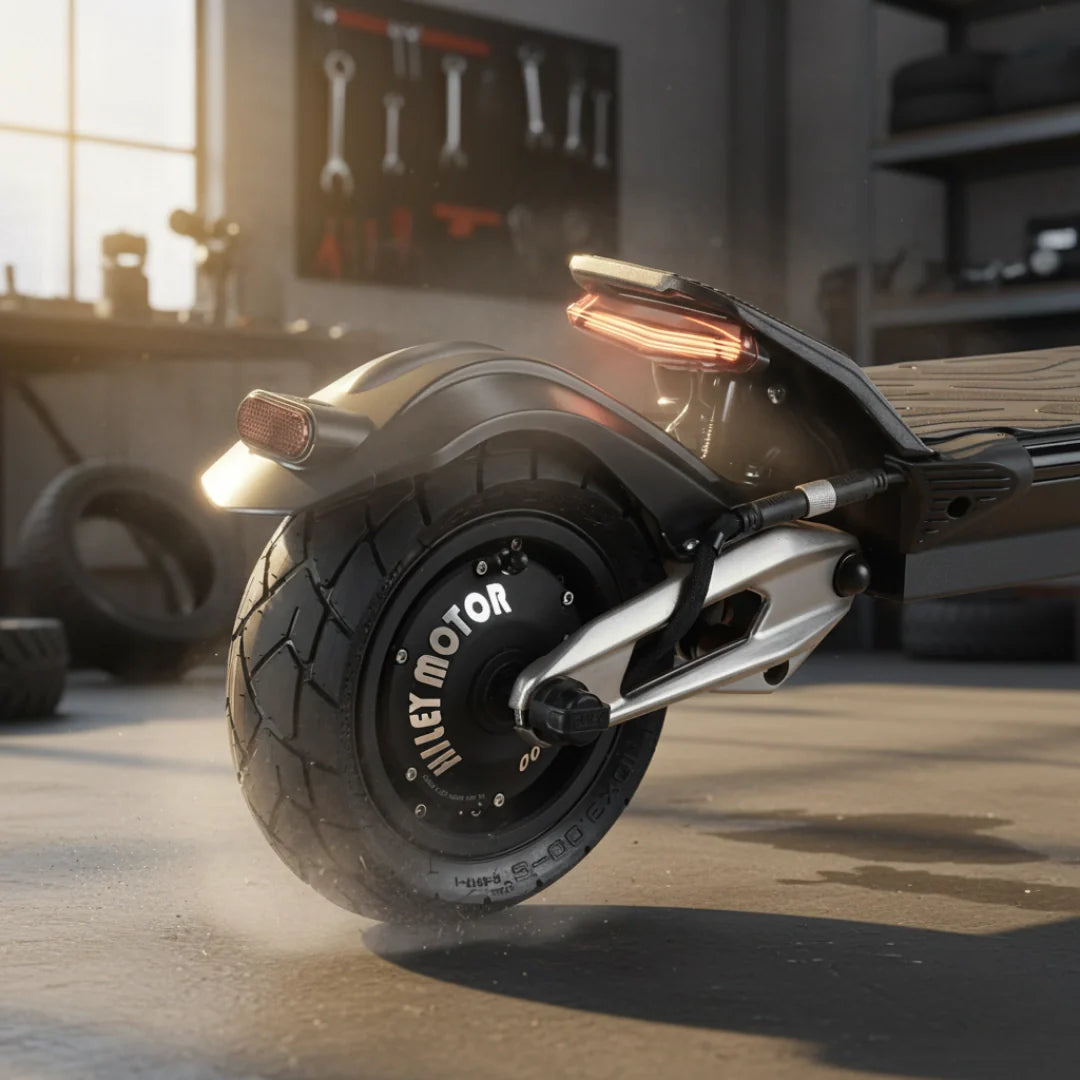 Electric scooter Hiley Tiger 10 V5 – rear wheel and tail lights close-up