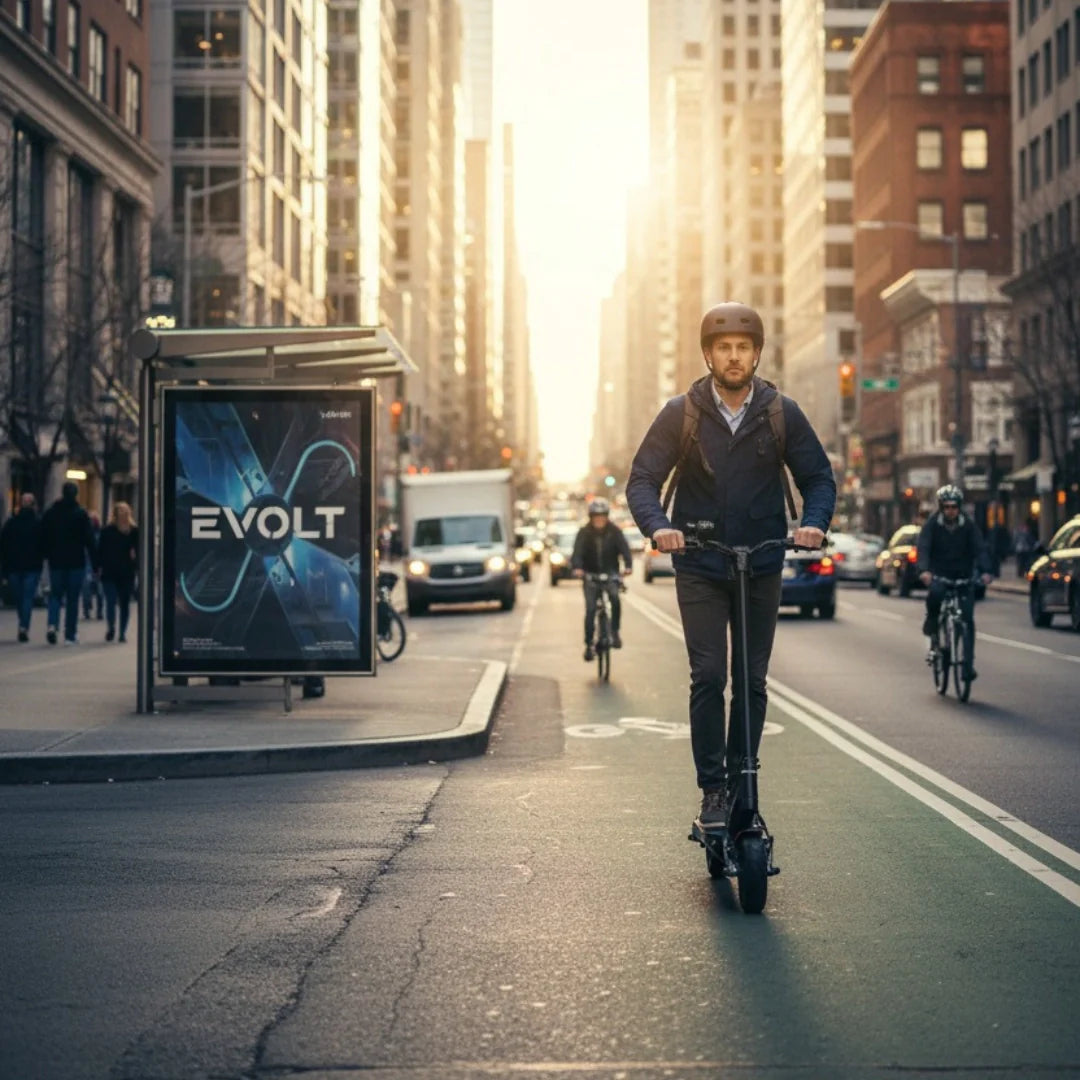 Electric scooter Kaabo Mantis 10 PLUS – man riding in city street