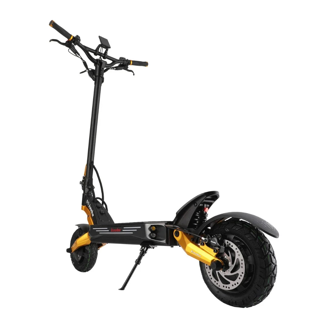 Electric scooter Kaabo Mantis King GT – rear three-quarter view, kickstand down