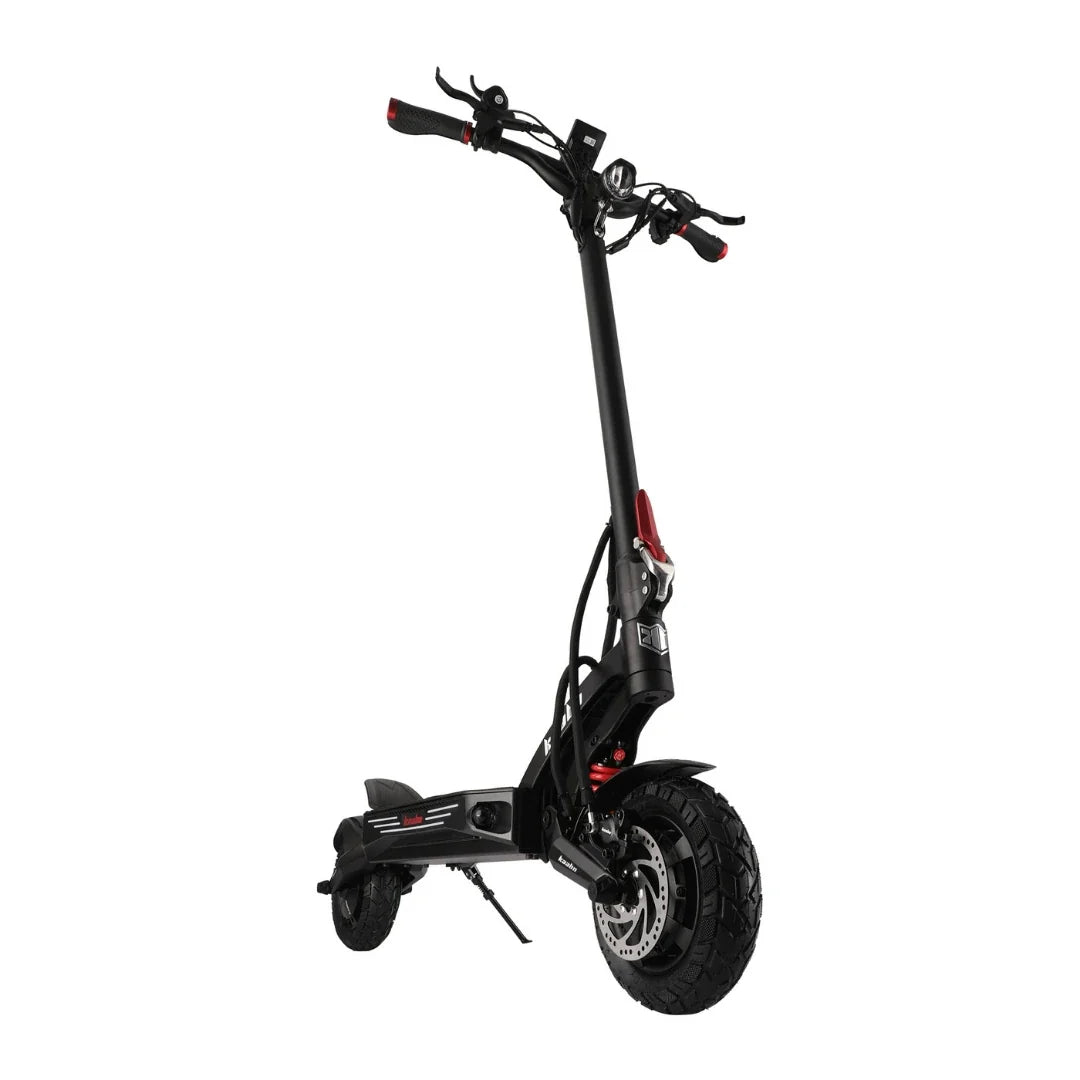 Electric scooter Kaabo Mantis King GT – front three-quarter right view, kickstand down