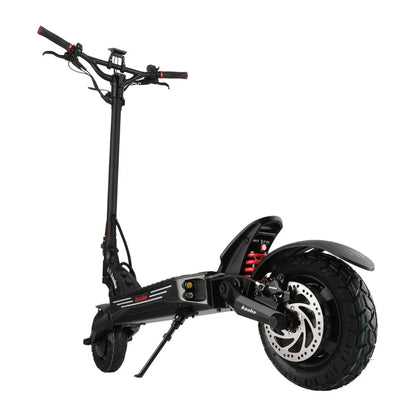 Electric scooter Kaabo Mantis King GT – rear three-quarter right view, kickstand down