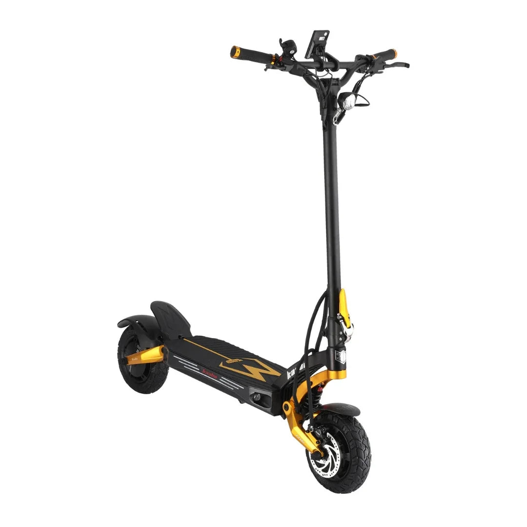 Electric scooter Kaabo Mantis King GT – front three-quarter view, kickstand down