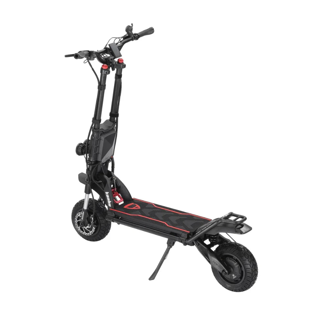 Electric scooter Kaabo Wolf King GTR MAX – front three-quarter view with kickstand down