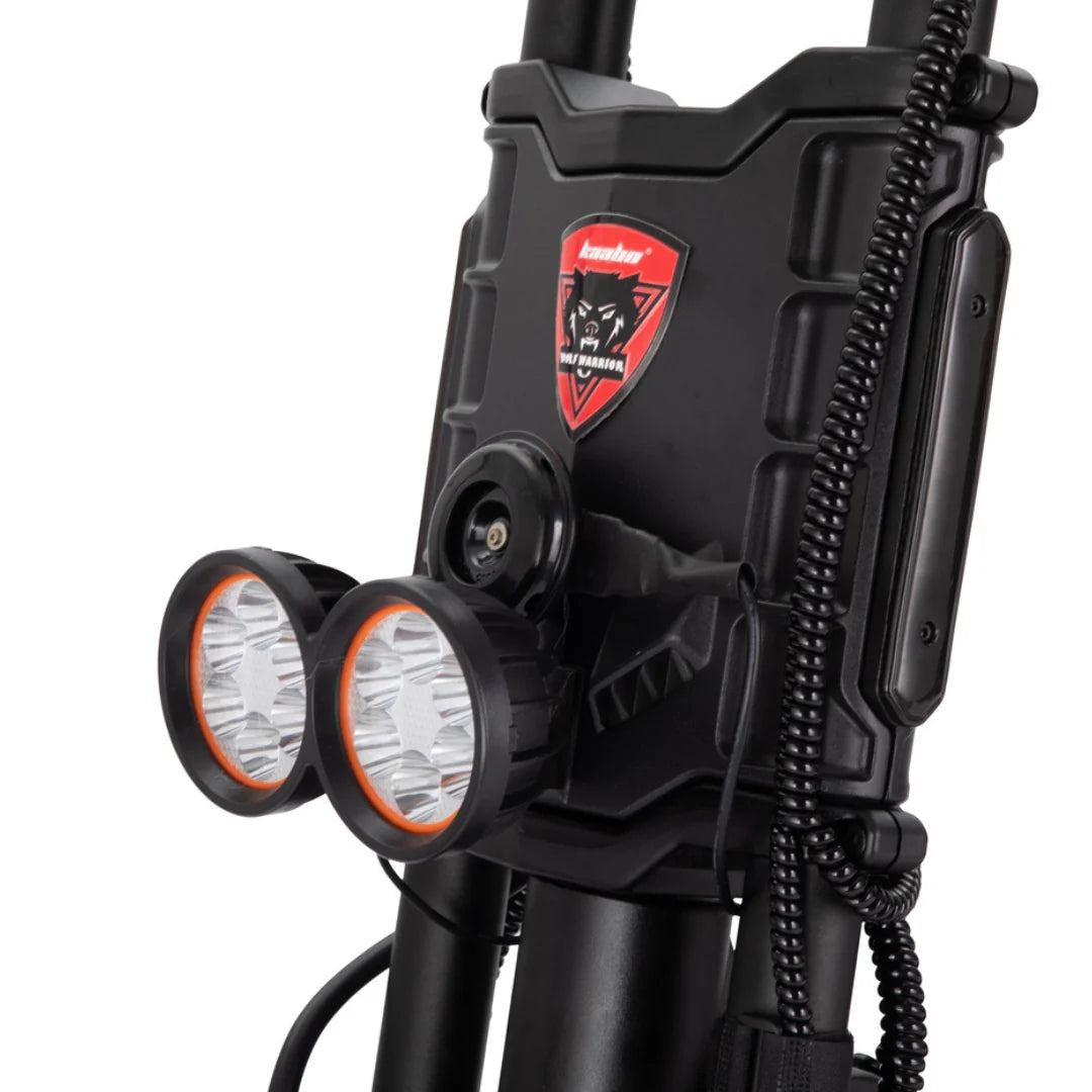 Electric scooter Kaabo Wolf King GTR MAX – front lights and branding detail