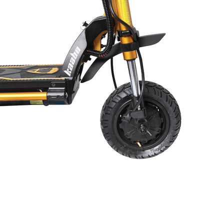 Electric scooter Kaabo Wolf King GTR MAX – front wheel and suspension close-up