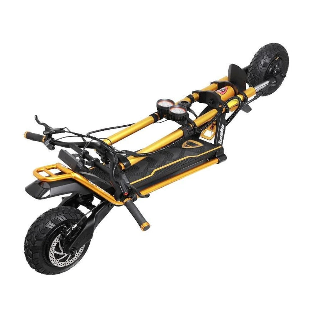 Electric scooter Kaabo Wolf Warrior 11 MAX – top-down view, folded, gold colour variant