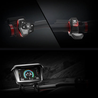 Electric scooter Kaabo Wolf Warrior 11 MAX – handlebar controls and display close-up
