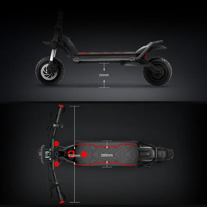 Electric scooter Kaabo Wolf Warrior 11 MAX – dimensions infographic, side and top views