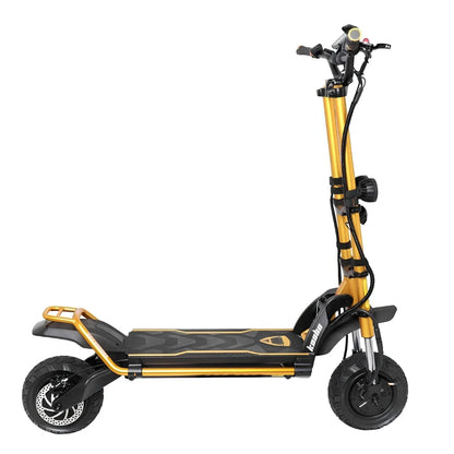 Electric scooter Kaabo Wolf Warrior 11 MAX – side view, folded, gold colour variant