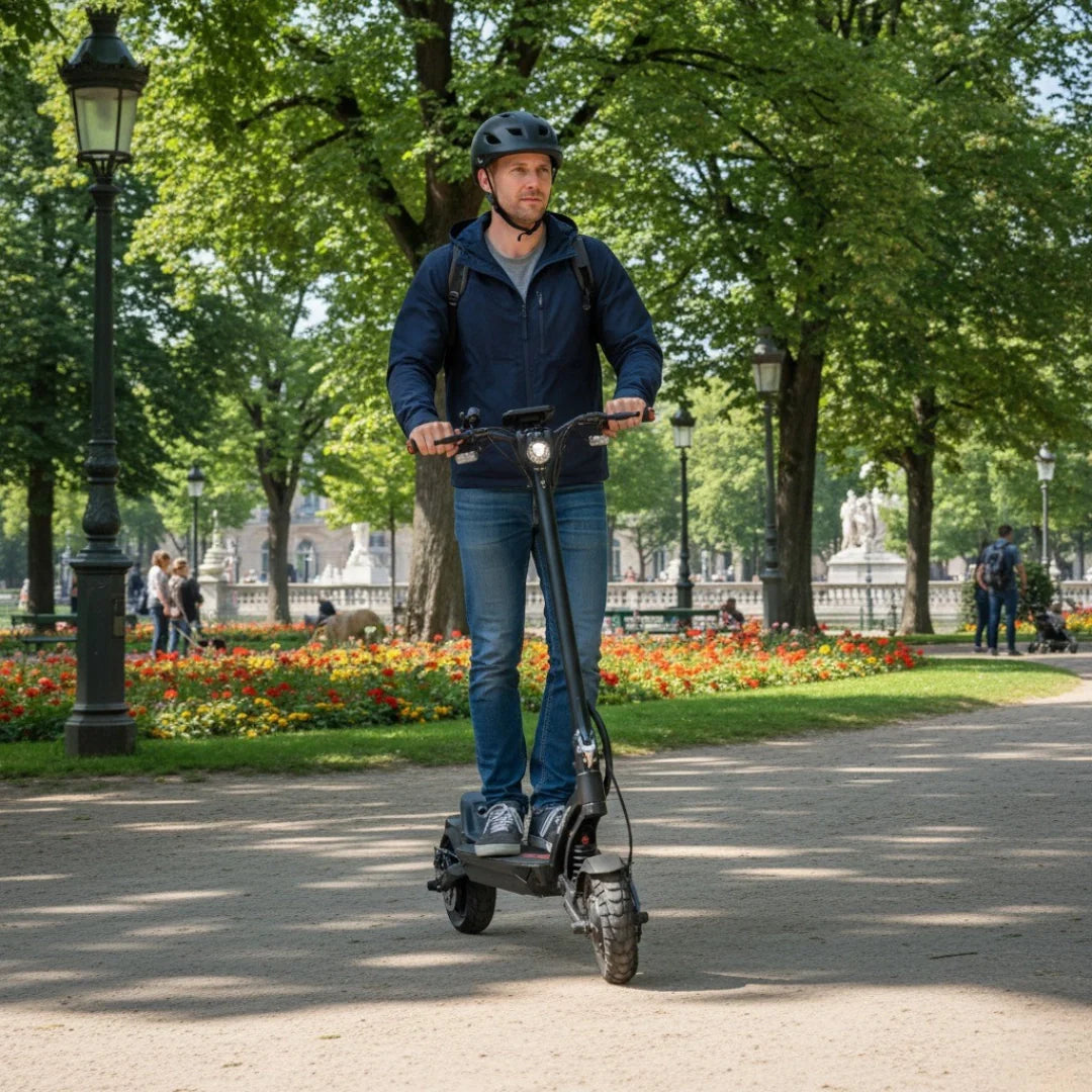 Electric scooter Kaabo Mantis X Plus – man riding in park
