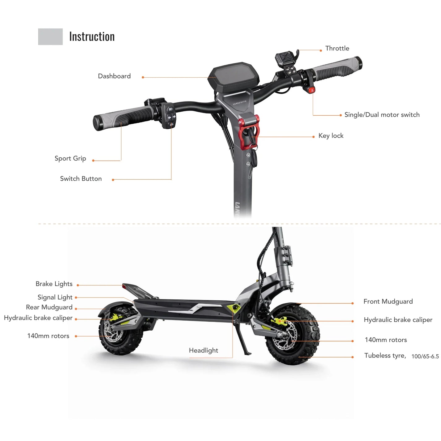 Electric scooter Langfeite C1 2026 – instructional diagram of components