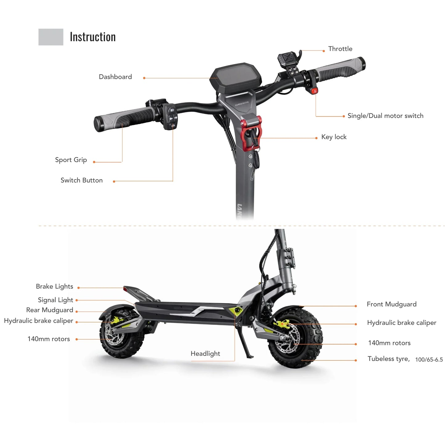 Electric scooter Langfeite C1 2026 – instructional diagram of components