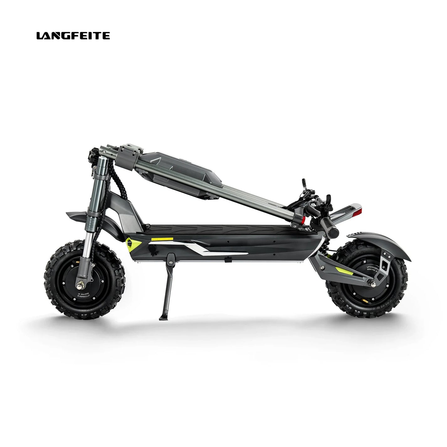 Electric scooter Langfeite H1 2026 – folded side view, kickstand down