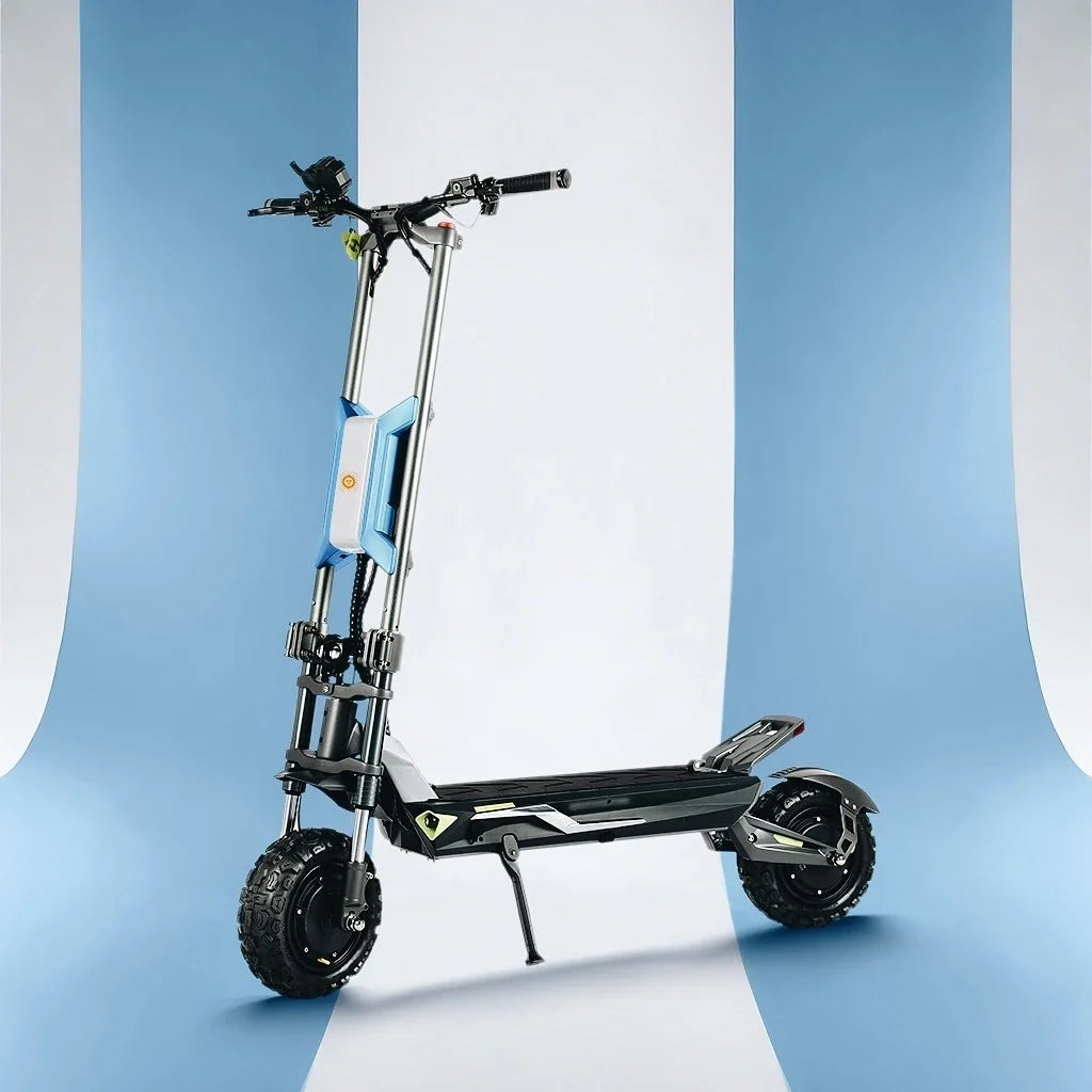 Electric scooter Langfeite H1 2026 – front three-quarter view on blue background